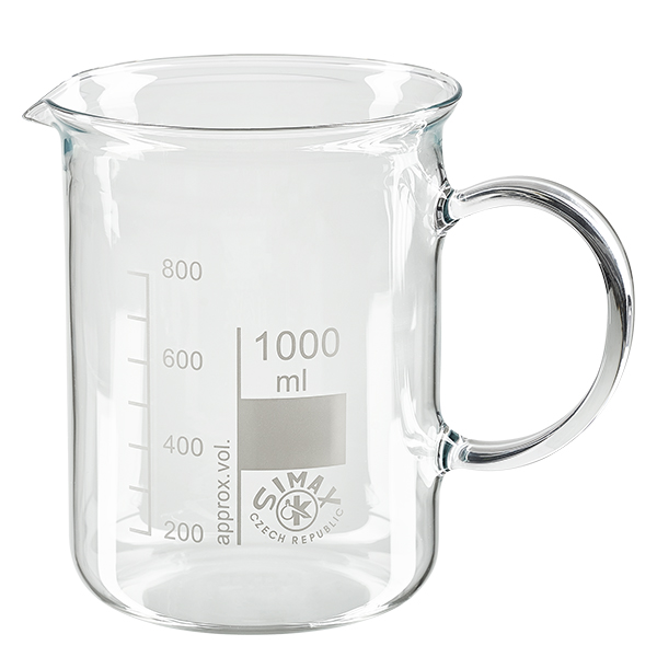 Becherglas 1000ml mit Henkel aus hitzefestem Borosilikatglas