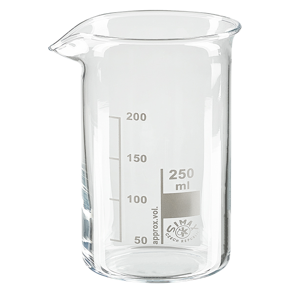 Becher 250 ml in vetro borosilicato resistenti al calore (forma alta)