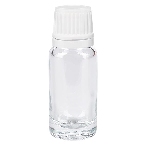 Flacone da farmacia 10 ml trasparente con tappo a vite antimanomissione colore bianco